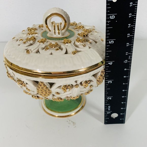 VTG MCM Italian Porcelain Compote Lid Candy Dish Nut Bowl 6” Pierced Marked #499 - Picture 11 of 12
